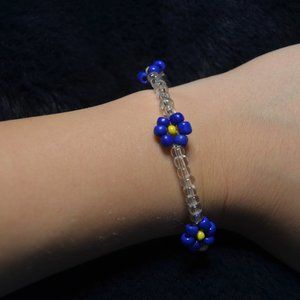 Blue & Yellow Seed Beaded Flower Bracelet